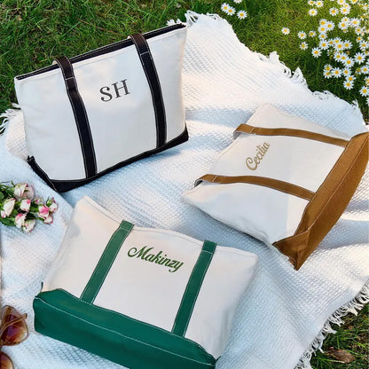 Custom Name Canvas Tote Bag | Personalized Bridesmaid Gift Bag | Embroidered Monogram Tote 684504