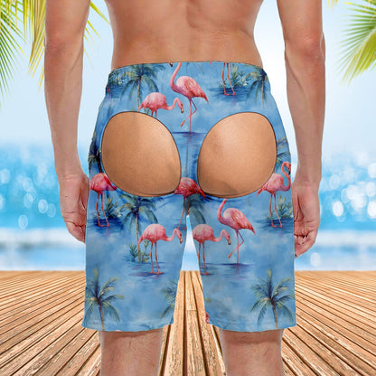 Funny Men’s Fake Butt Swim Trunks, Tropical Beach Shorts, Gag Gift for Husband Dad Boyfriend 685884