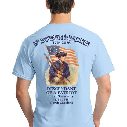 Custom Name 250 Years of America Backside Shirt | Personalized Descendant of a Patriot | Patriotic 1776–2026 Tee 684228