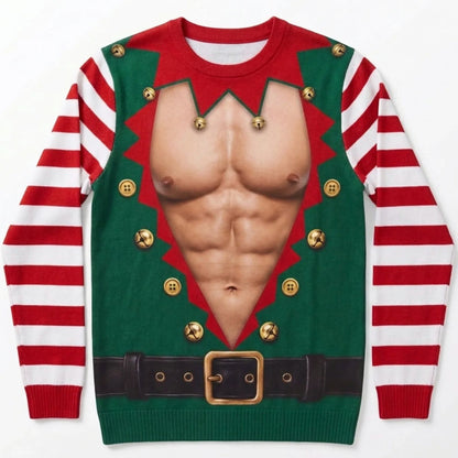 Funny Christmas Ugly Sweater for Men, Fake Chest Elf & Gingerbread All-Over Print Sweatshirt 686160 WFD