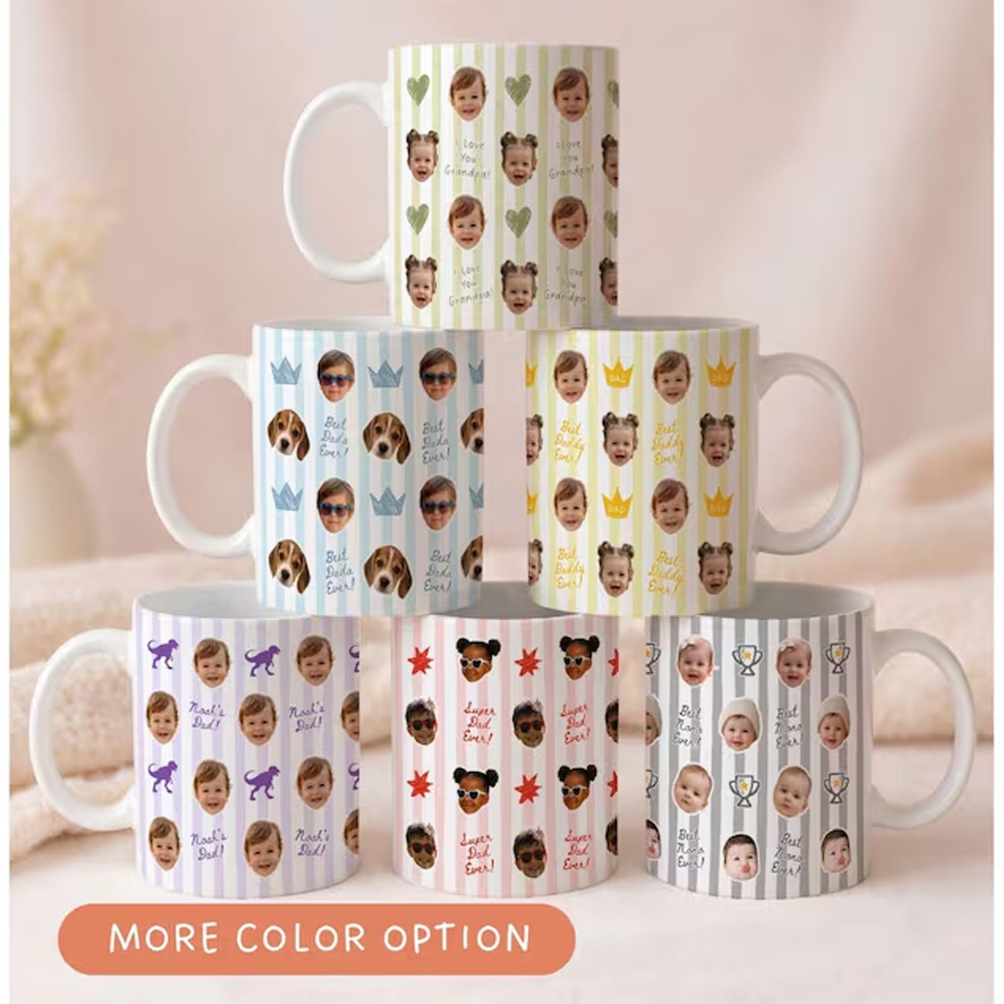 Personalized Baby Face Mug for Dad Grandpa, Custom Photo Coffee Cup, Father’s Day Gift, White Accent Mug 685077