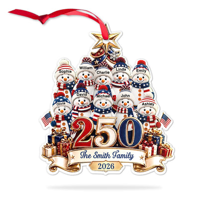 Custom 250 Years of America Snowman Acrylic Ornament, Personalized Family Name Christmas Ornament 685960