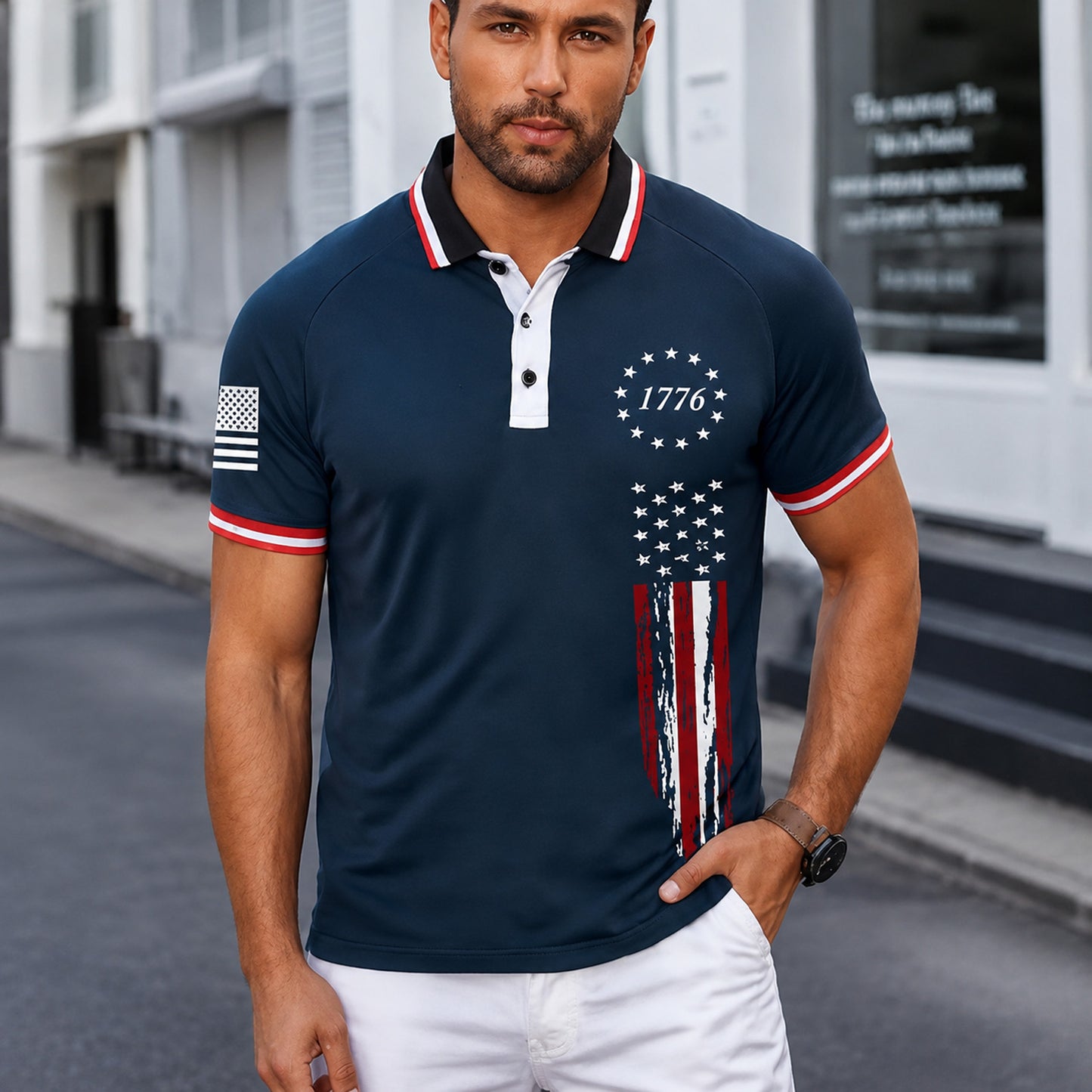 250 Years USA Anniversary Polo Shirt, Patriotic 1776 Betsy Ross Flag Golf Polo, 4th Of July AOP Polo Shirt 685331
