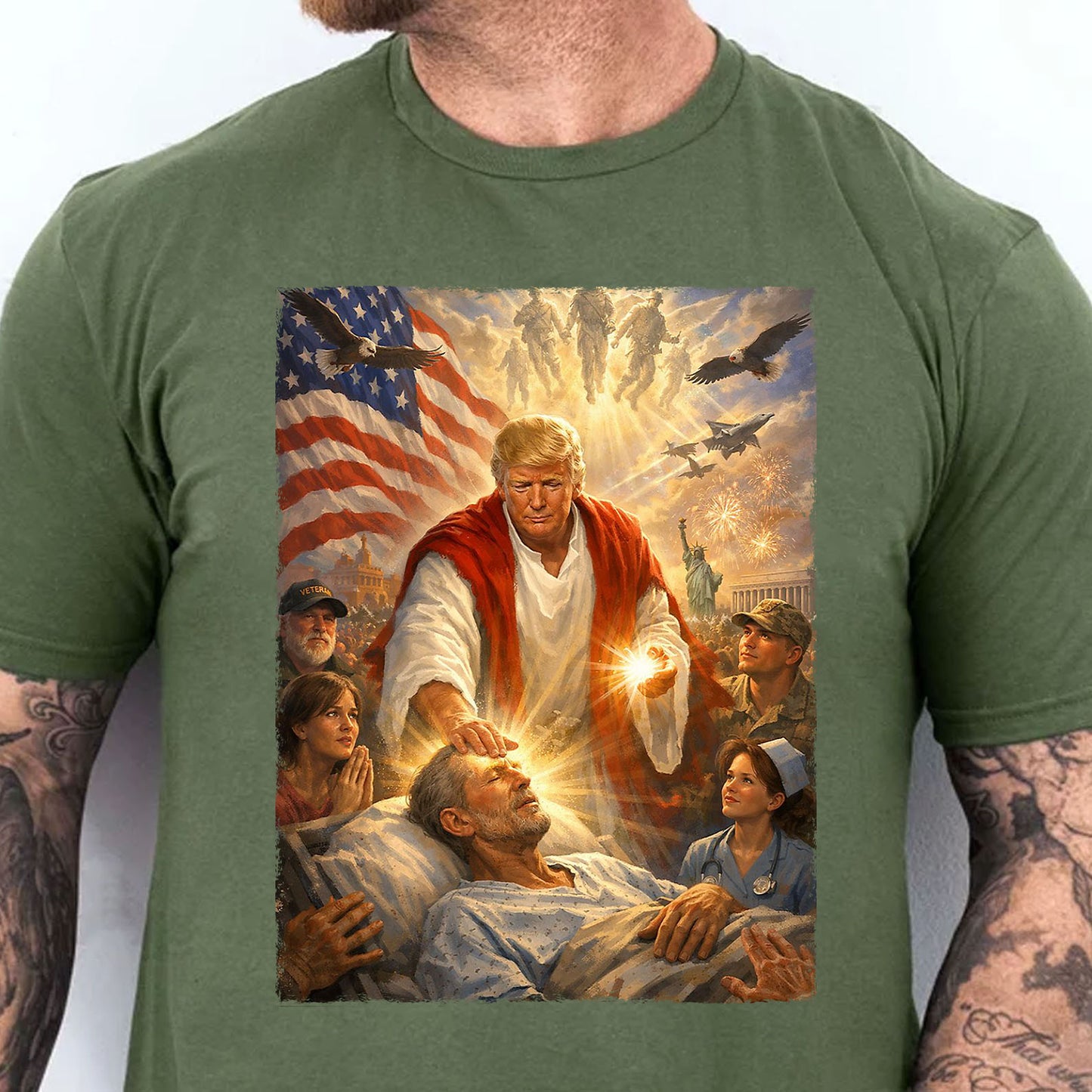 Trump as Jesus Graphic T-Shirt, Donald Trump Patriotic Shirt, US Flag Eagle Military Tee 684801 - GOP