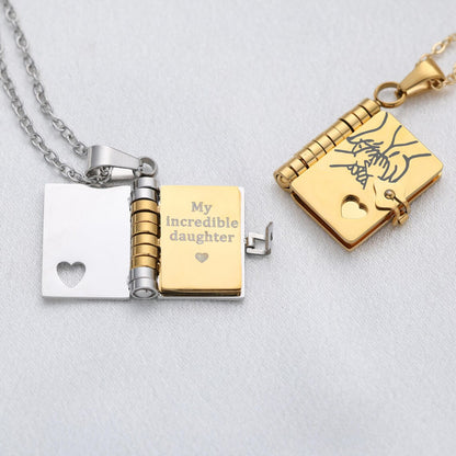 Personalized Daughter Book Necklace, Custom Name Locket, Mini Message Pendant, Gift from Mom Dad 685955 WFD