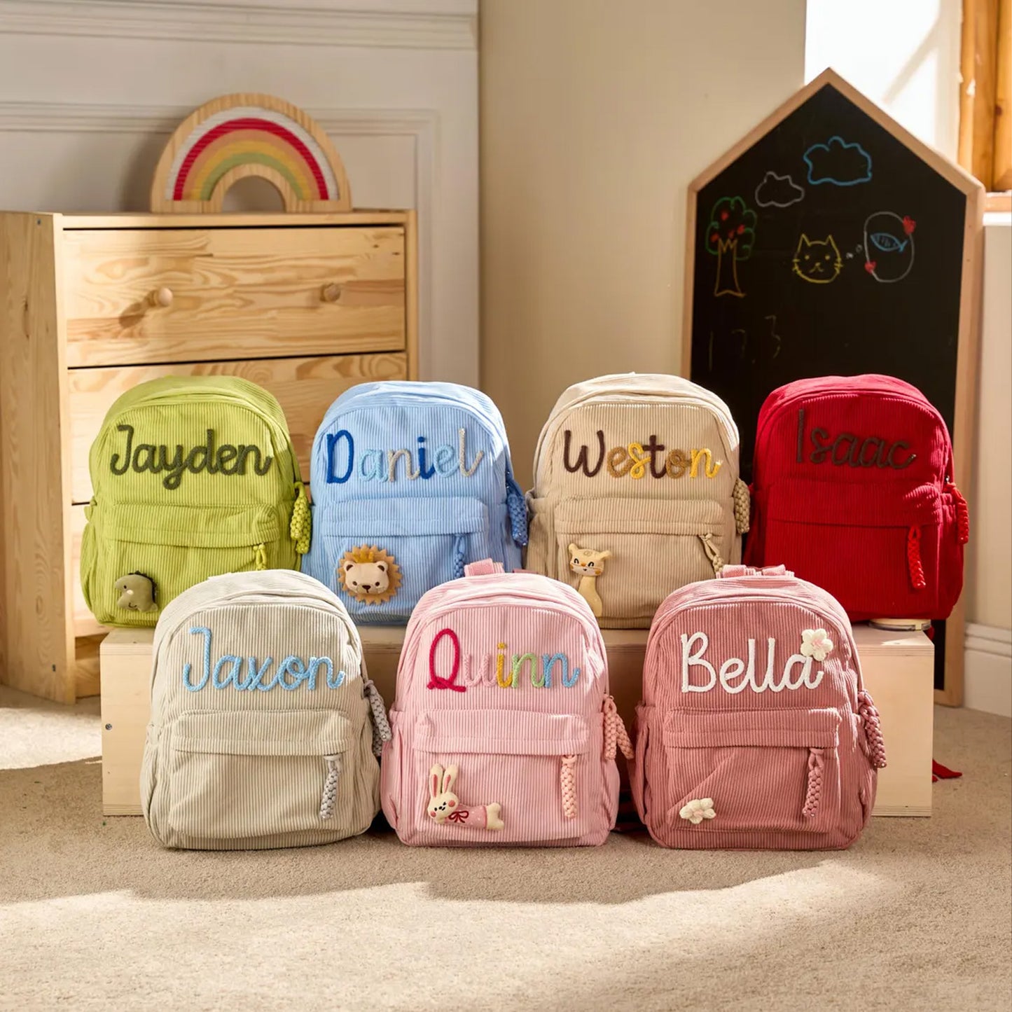Personalized Toddler Corduroy Backpack, Custom Kids School Bag, Kindergarten Preschool Backpack 685376