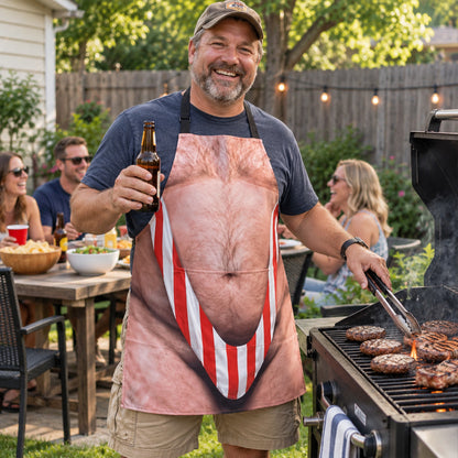 Custom Funny Patriotic Apron with Pocket, Personalized Fake Body BBQ Apron, Hilarious Grilling Gag Gift for Men 686191 WFD