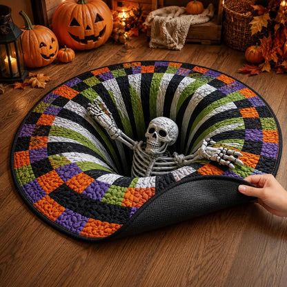 3D Skeleton Halloween Round Rug, Spooky Optical Illusion Floor Mat, Creepy Haunted House Halloween Decor 685932 WFD