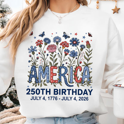 250 Years of America Floral Shirt, Patriotic Wildflower 1776-2026 Tee, 4th of July Independence Day Gift 684845
