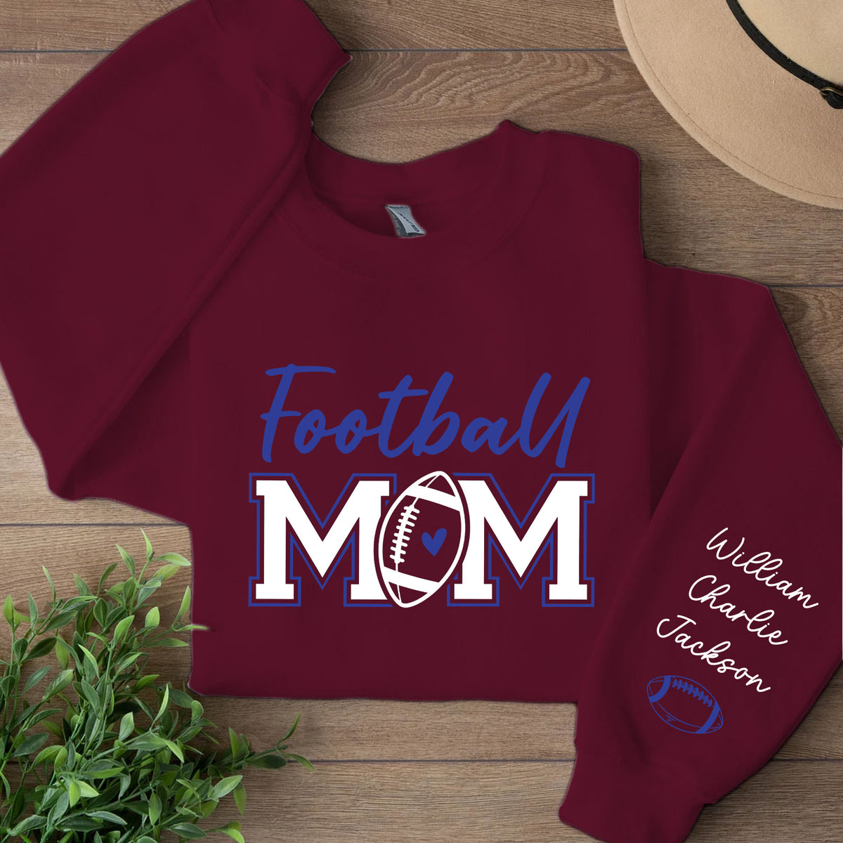 Personalized Football Mom Sweatshirt, Custom Kids Names Front & Sleeve Sweater, Football Mom Game Day Gift 686200