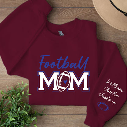 Personalized Football Mom Sweatshirt, Custom Kids Names Front & Sleeve Sweater, Football Mom Game Day Gift 686200