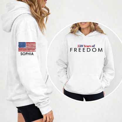 Personalized 250 Years Of Freedom Bright Shirt | Custom Name Patriotic 4th of July Front & Right Sleeve Shirt 684610