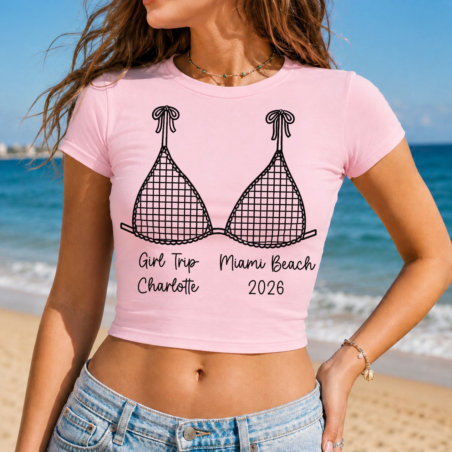 Personalized Girl Trip Baby Tee, Custom Bikini Line Shirt, Beach Vacation Friends Matching Tee Gift 685622