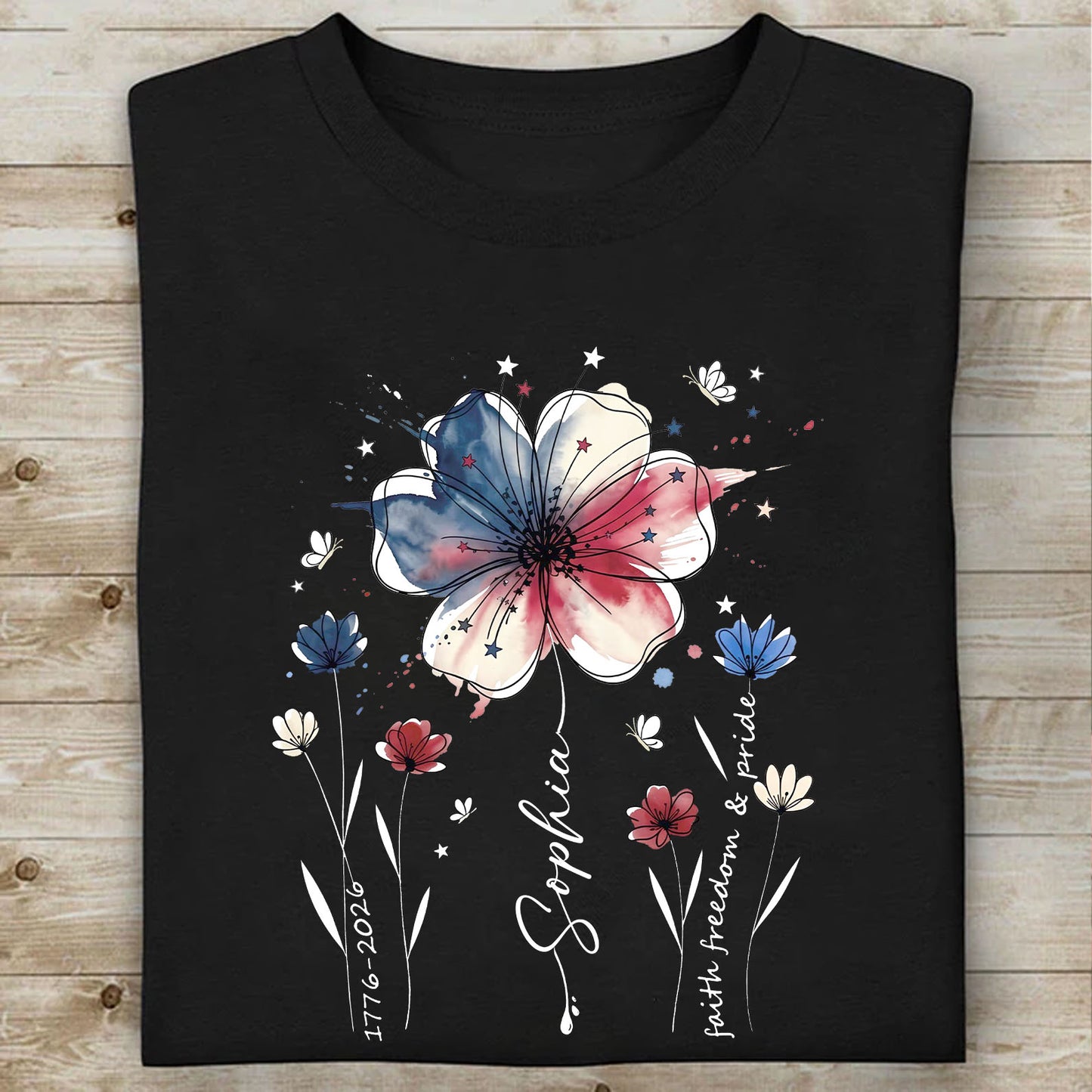 USA 250 Years Anniversary Floral Shirt, 1776–2026 Patriotic Wildflower T-Shirt, Freedom 4th of July Dark Tee 684940