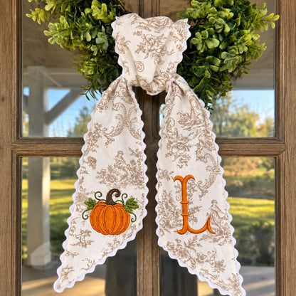 Personalized Pumpkin Wreath Sash, Embroidered Fall Monogram Bow, Custom Initial Thanksgiving Door Decor 686158 WFD