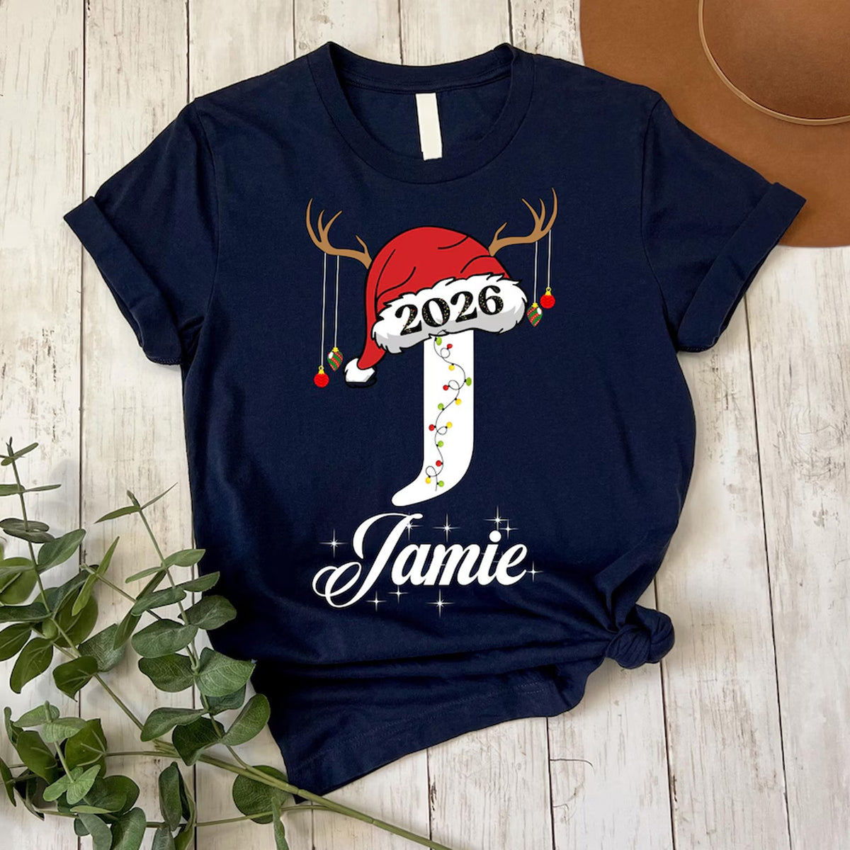Personalized Christmas 2026 Family Shirt, Custom Name & Initial Santa Hat Matching Shirts 686311 WFD
