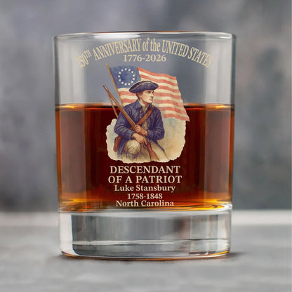 Personalized 250 Years of America Glass | Custom Name Descendant of a Patriot Beer Glass Whiskey Glass 684228