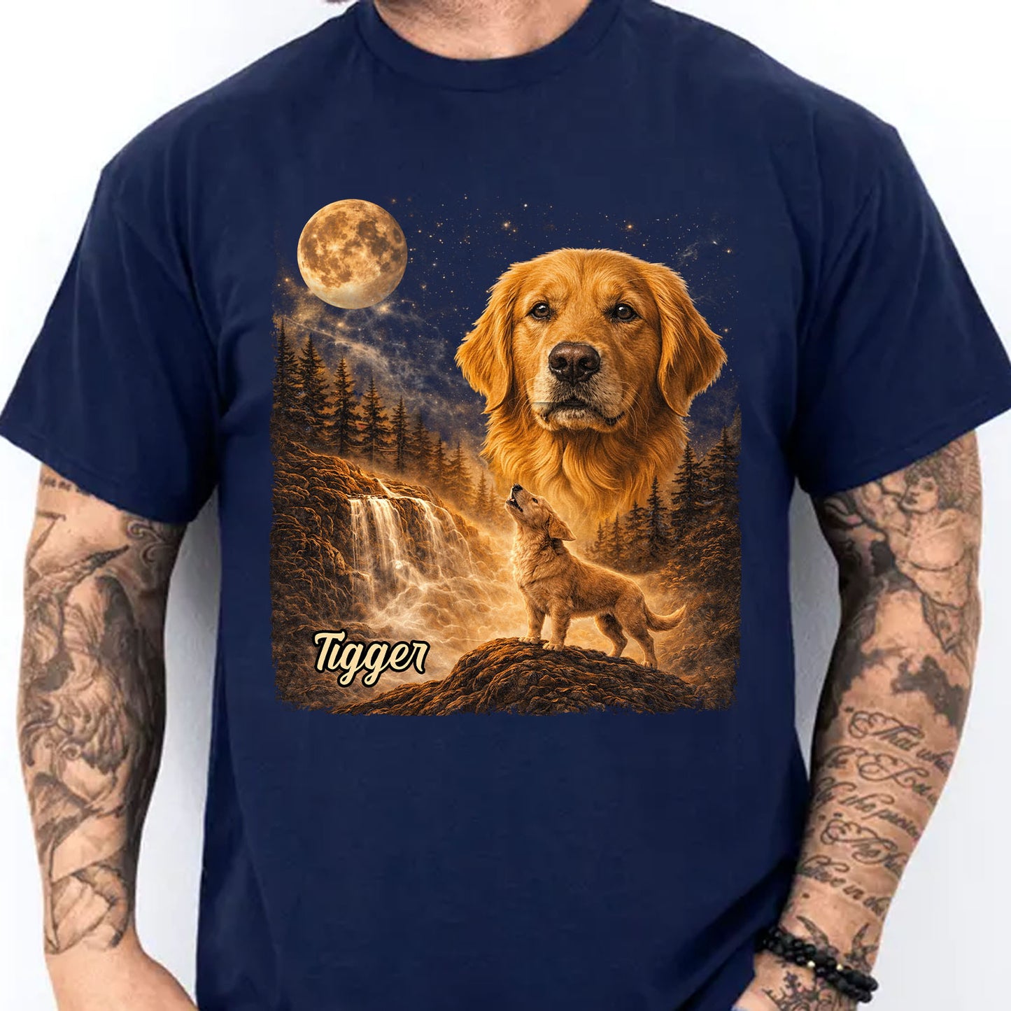 Custom Photo Golden Retriever Howling at the Moon Shirt | Vintage Dog Graphic Tee | Gift for Dog Lovers 684460