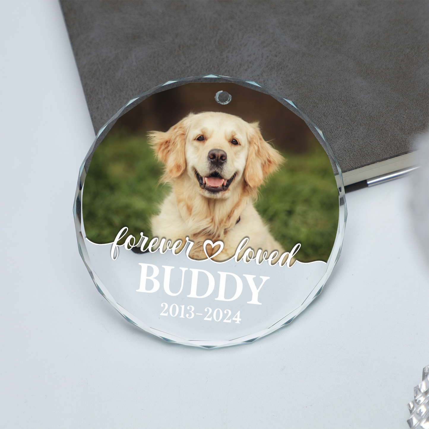 Personalized Pet Memorial Photo Glass Ornament | Custom Dog Cat Photo Christmas Ornament Gift 683440