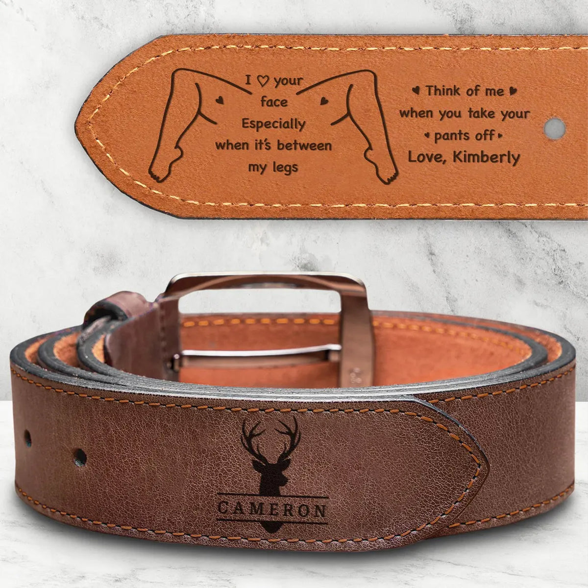 Personalized Funny Couple Leather Belt for Men, Custom Hidden Message Leather Belt, Romantic Gift for Him 686493 WFD