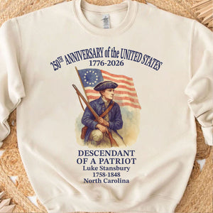 Personalized 250 Years of America Shirt, Custom Name Descendant of a Patriot, Patriotic 1776–2026 Tee 684228
