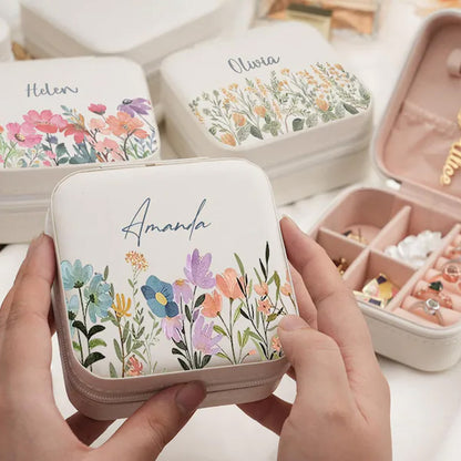 Personalized Floral Leather Travel Jewelry Box | Custom Jewelry Organizer | Bridesmaid, Birthday Gifts for Women 683750