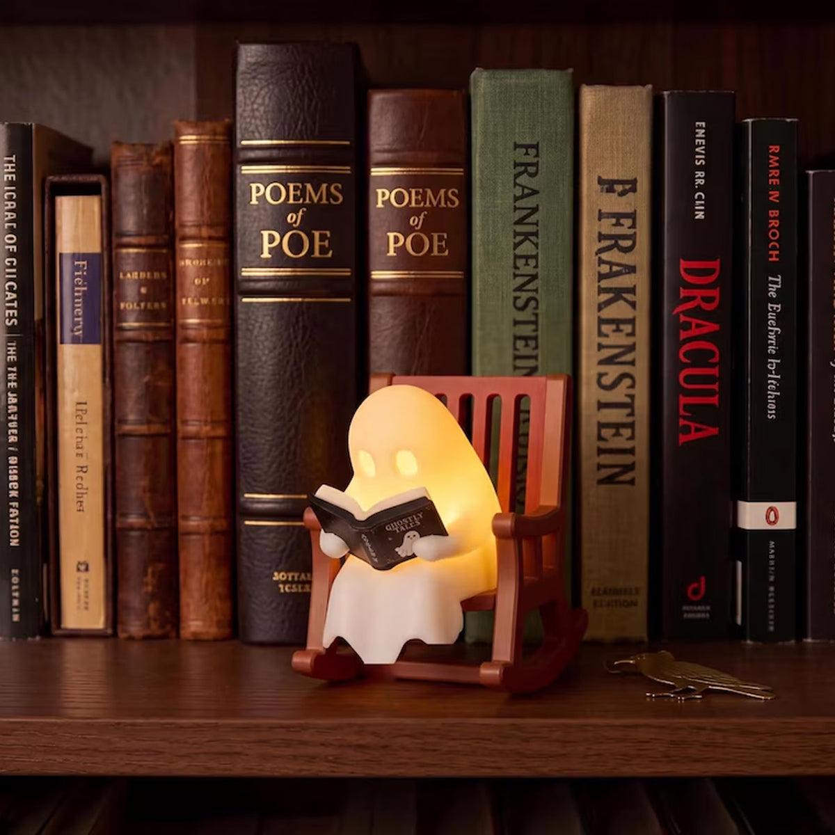 Reading Ghost Light, Cute Halloween Ghost Shelf Sitter with Rocking Chair, Spooky Fall Decor, Book Lover Gift 686666 WFD