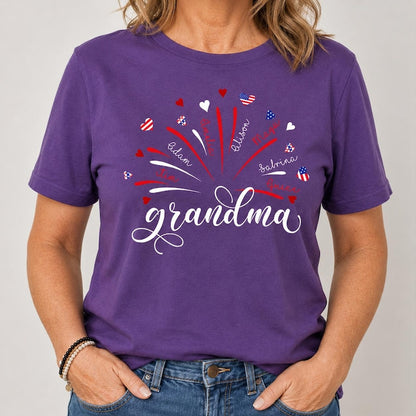 Personalized Grandma Kids Names Firework Shirt, Patriotic 250 Years Nana Mimi Gigi 4th of July Tee 685206 WFD