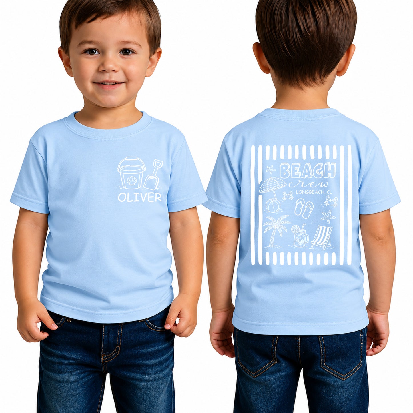 Custom Beach Crew Pocket & Back Kids Shirt, Personalized Family Vacation Tee, Summer Beach Trip Kids Shirt 685510