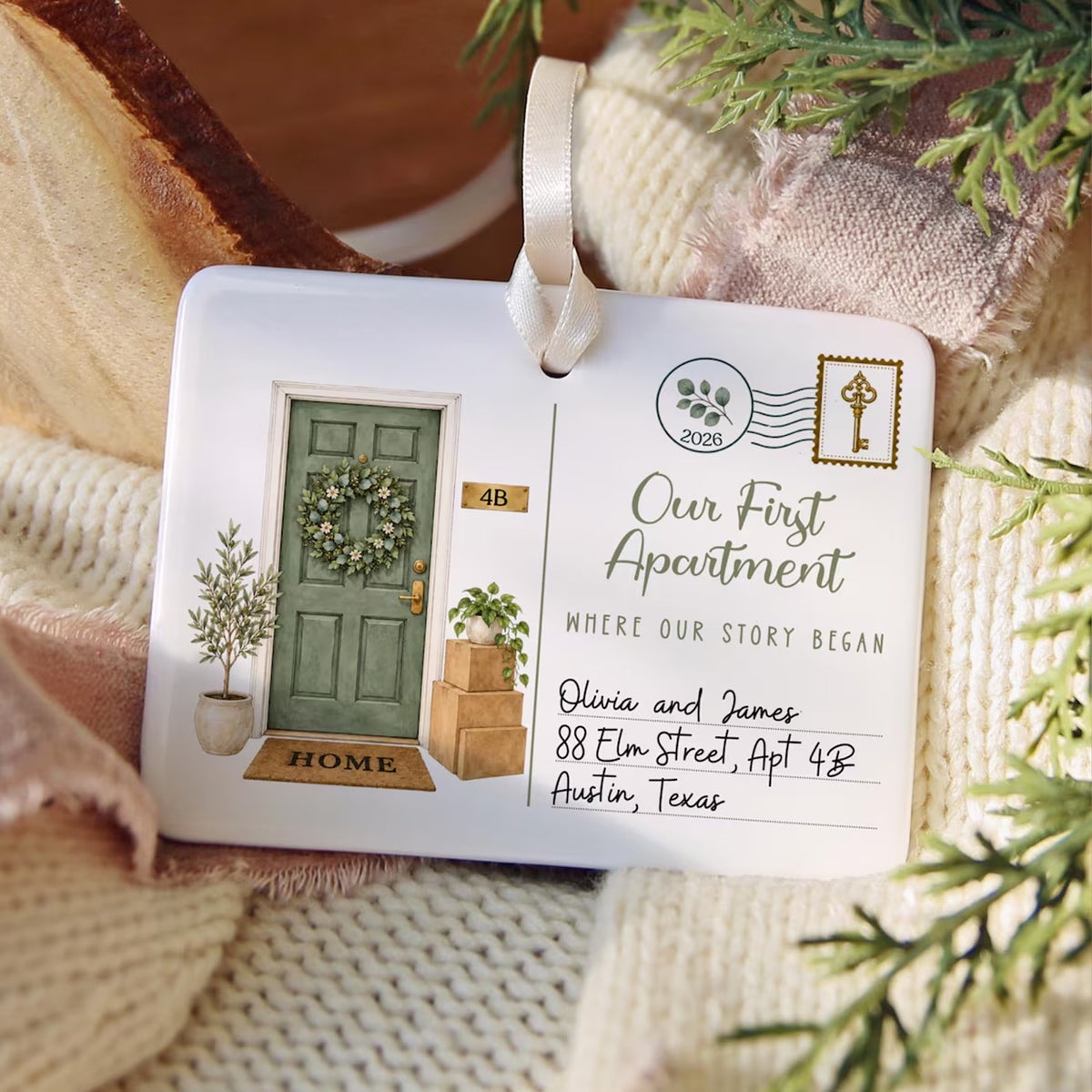 Personalized First Apartment Ceramic Ornament 2026, Custom Name & Address Christmas Housewarming Gift 686780 WFD