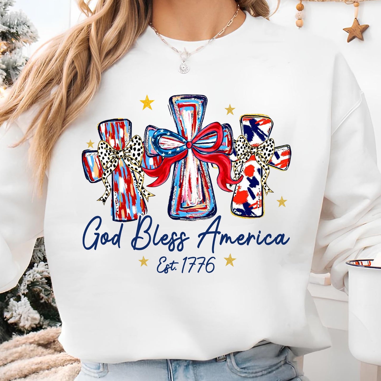 250 Years God Bless America Est 1776 Shirt, Patriotic Cross USA Tee, 4th of July Gift 684848