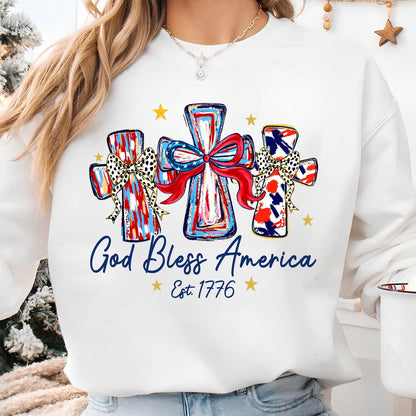 250 Years God Bless America Est 1776 Shirt, Patriotic Cross USA Tee, 4th of July Gift 684848