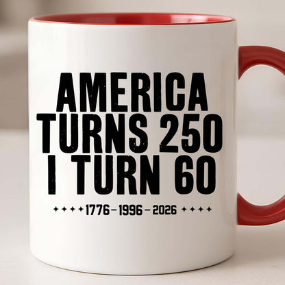 Vintage 250 Years Mug, Personalized Age Birthday Mug, America Turns 250 White Mug Accent Mug 685151