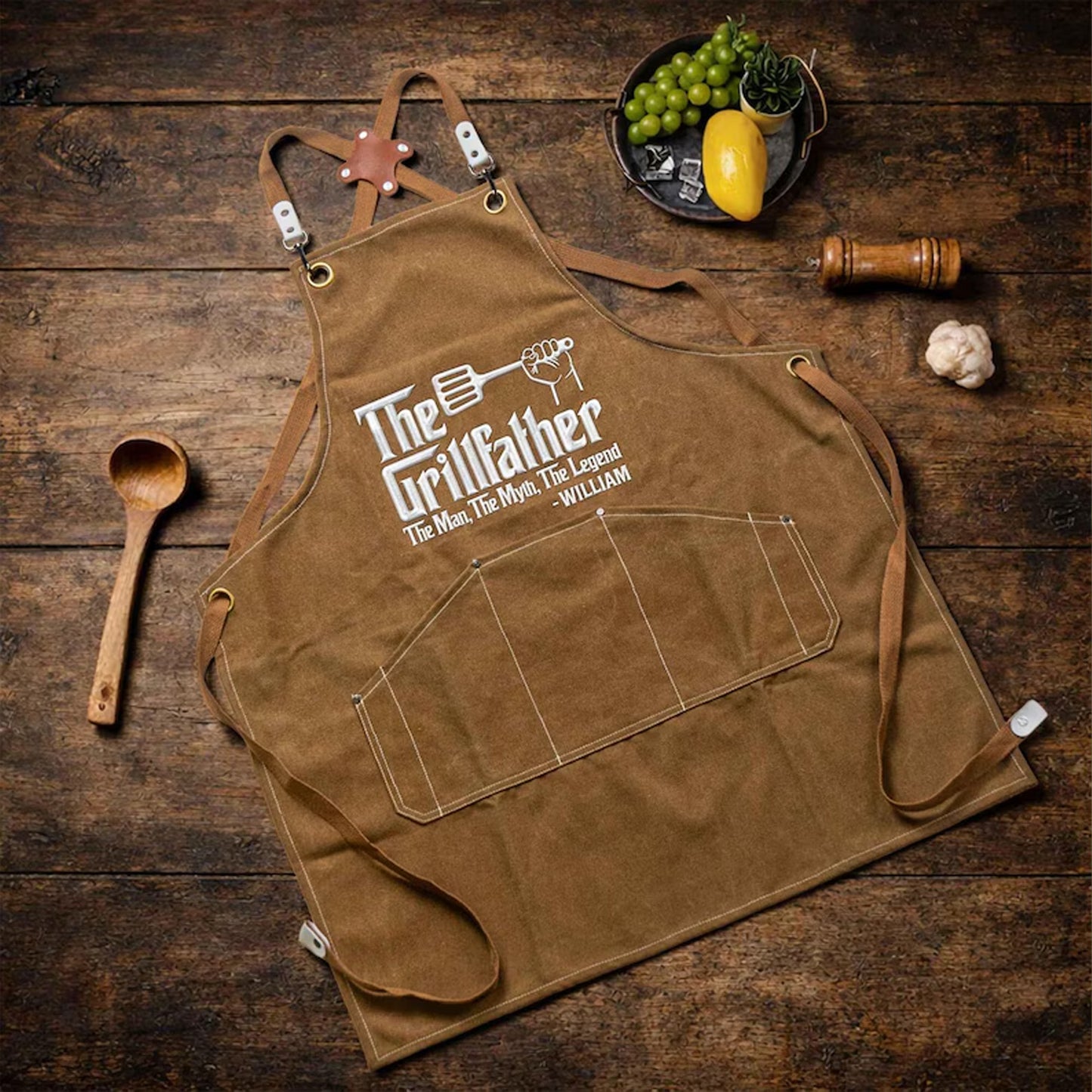Custom Embroidered Apron for Dad Grandpa, Personalized Father’s Day Gift, BBQ Grilling Apron for Him 685135