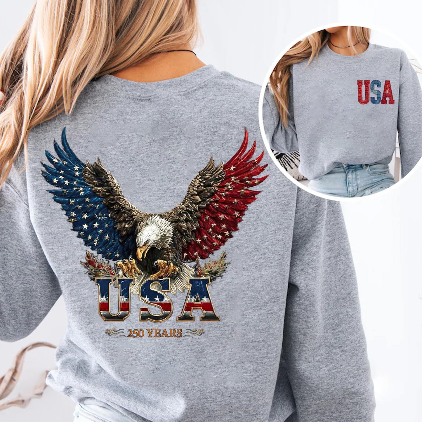 USA 250 Years Patriotic Bright Shirt | Eagle 4th of July Independence Day Pocket & Back Shirt 684511