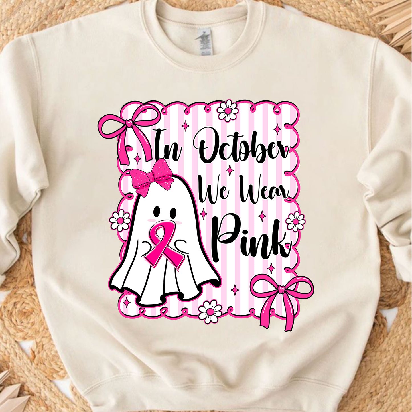 October We Wear Pink Breast Cancer Awareness Shirt | Cute Ghost Pink Ribbon T-Shirt | Halloween Pink Out Tee 683314-3