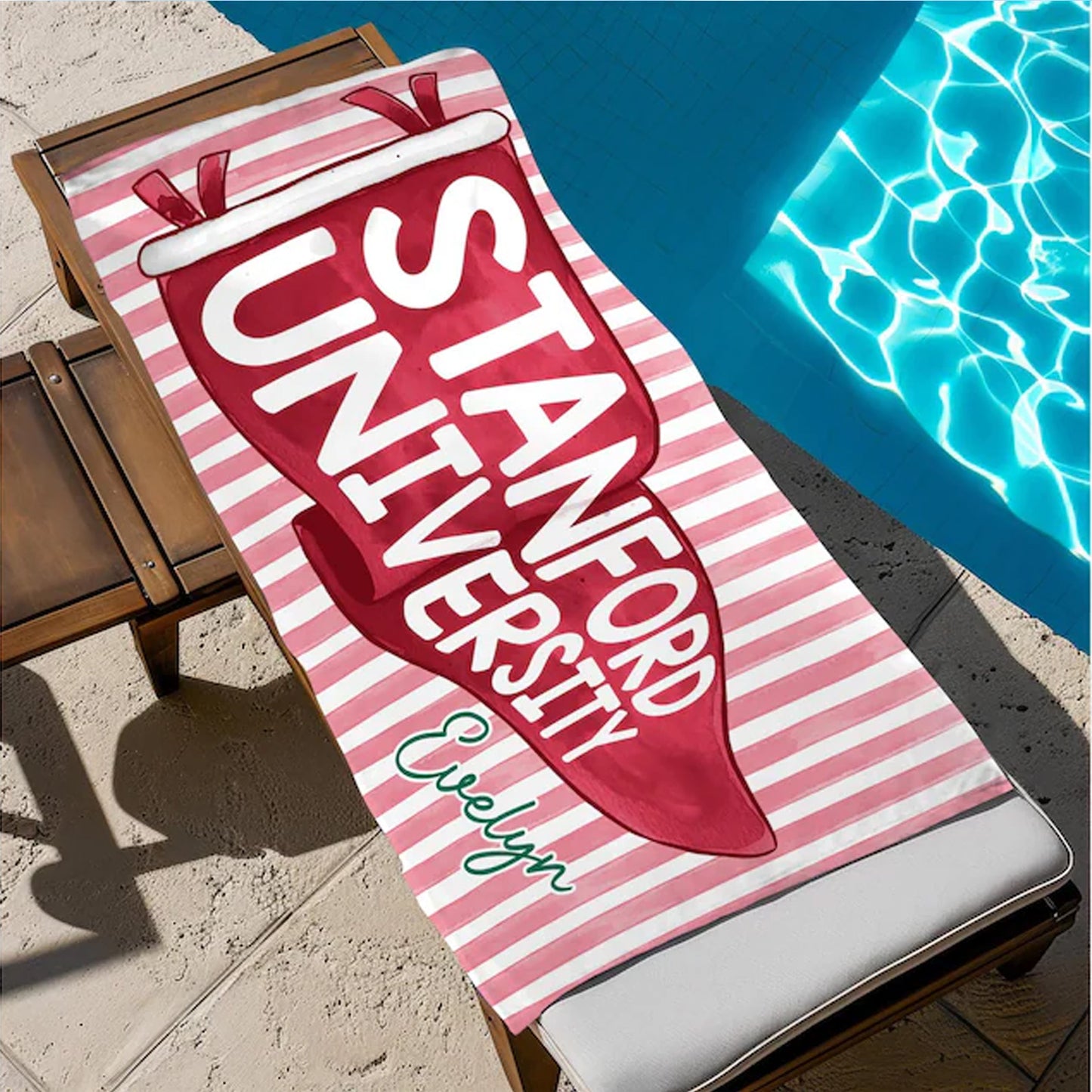 Personalized College Pennant Beach Towel, Custom School Spirit Towel, Graduation Gift High School University 684827