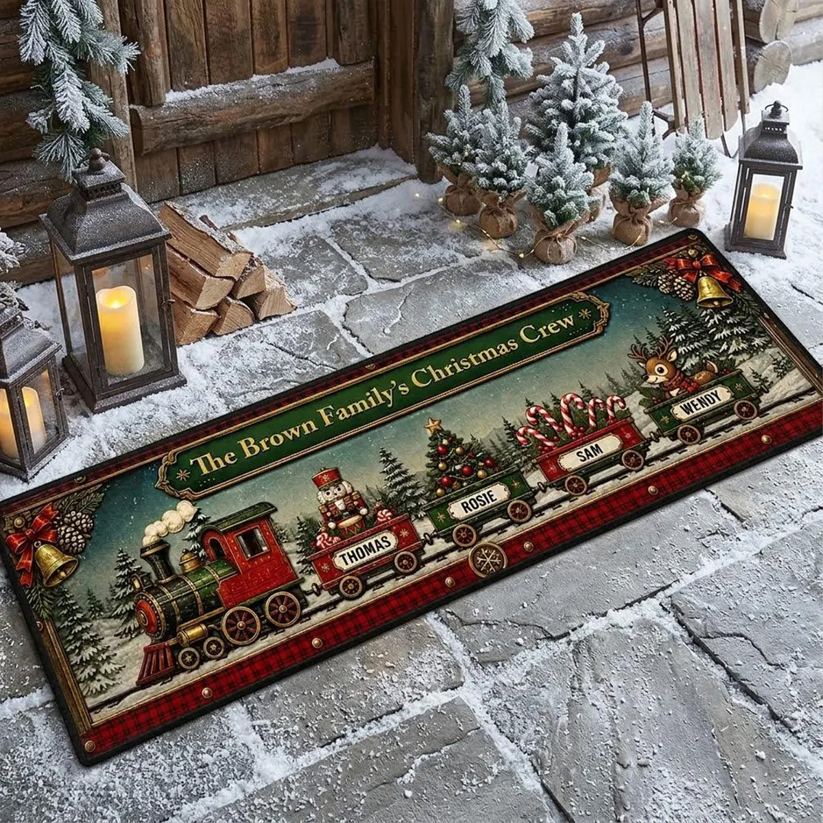 Personalized Grandma's Christmas Crew Train Runner Rug, Custom Family Name Holiday Welcome Mat 686476 WFD