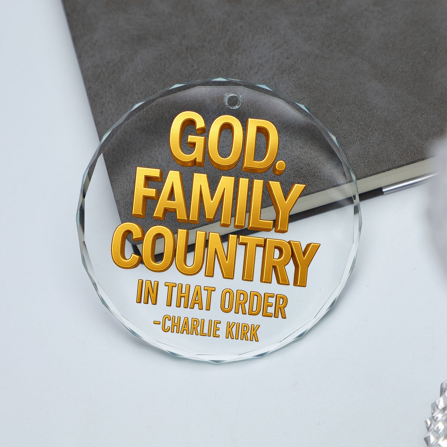 God Family Country Glass Ornament | Charlie Kirk Christmas Ornament | Justice For Charlie Kirk Ornament 683416