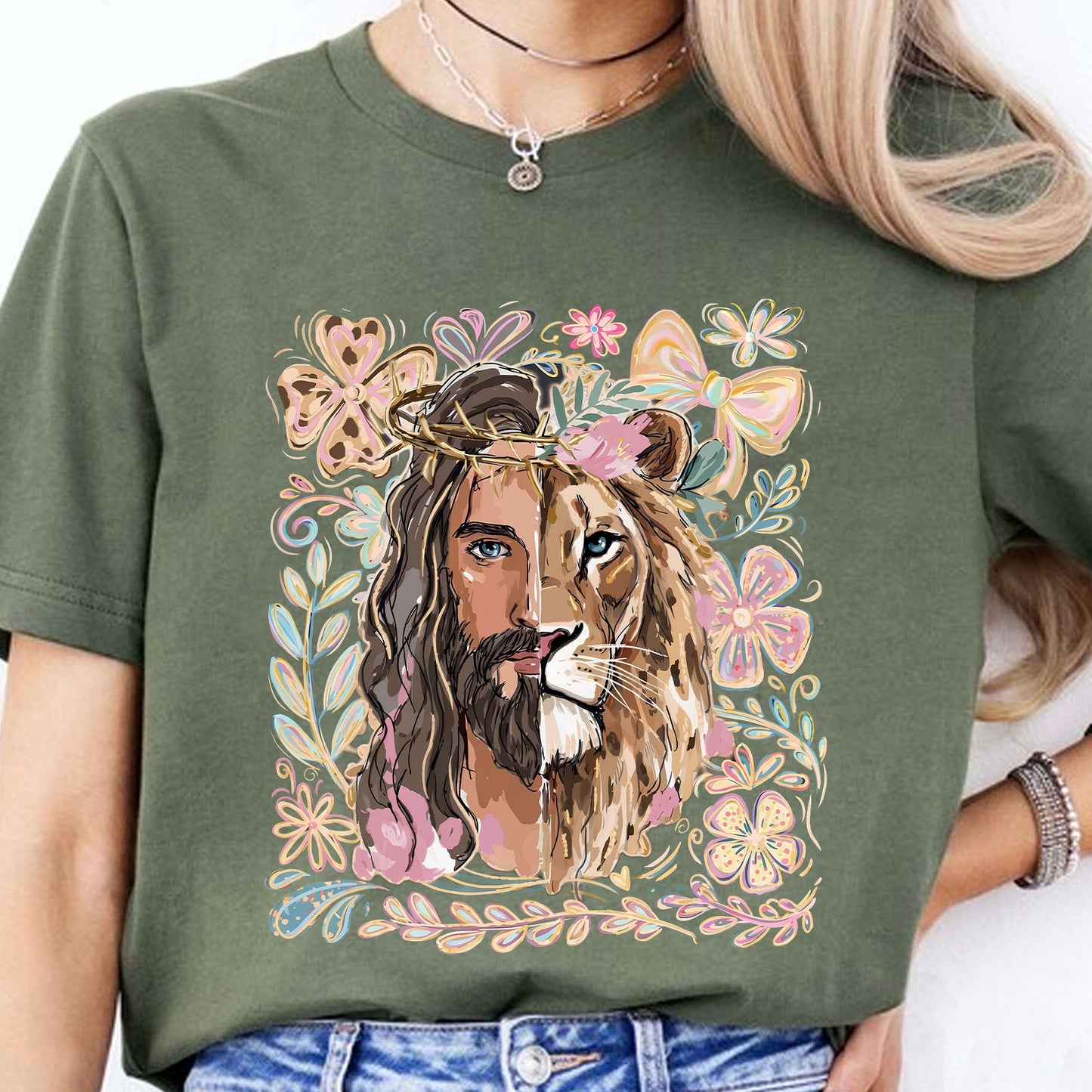Lion of Judah Shirt, Floral Christian Shirt, Boho Faith Tee, Trendy Religious Women's T-Shirt 685697