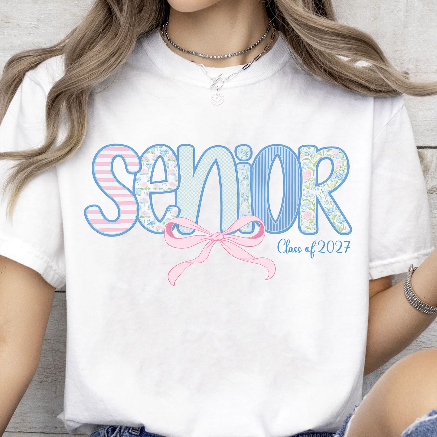 Personalized Senior Shirt, Senior 2027 Bright Tee, Custom Graduation Year, Floral Bow Class of 2027 Gift 685653