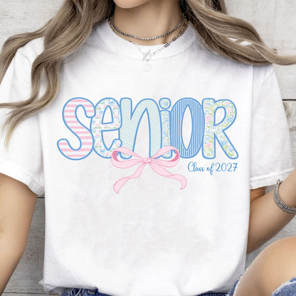Personalized Senior Shirt, Senior 2027 Bright Tee, Custom Graduation Year, Floral Bow Class of 2027 Gift 685653