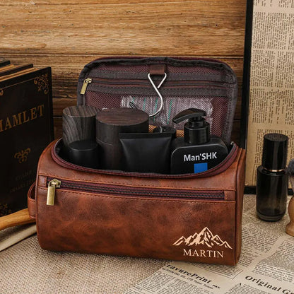 Personalized Leather Toiletry Bag, Laser Engraved Dopp Kit, Groomsmen Travel Bag Gift for Him 686534 WFD