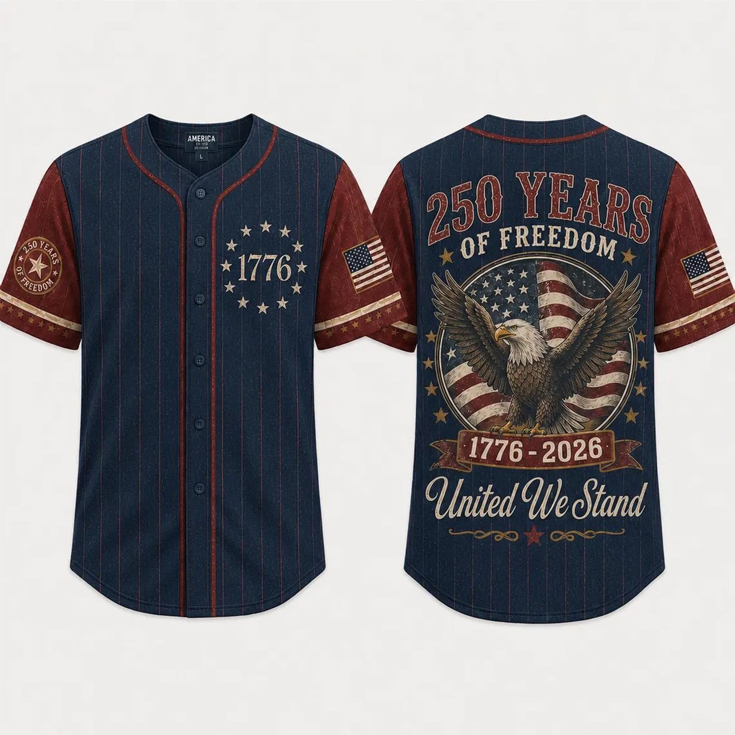 USA 250 Years Anniversary Baseball Jersey Shirt, 1776-2026 Patriotic Freedom Shirt, 4th of July Gift 685402 WFD