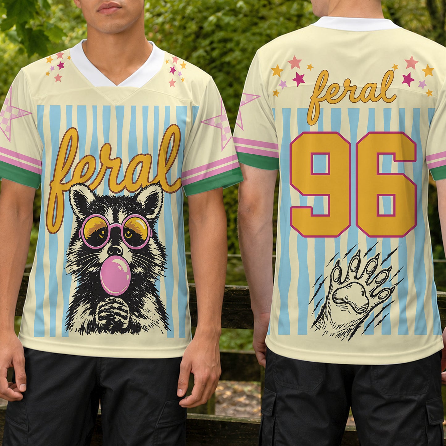 Personalized Feral Raccoon Football Jersey, Custom Striped Game Day Shirt, Funny Animal Fan Gift 685677
