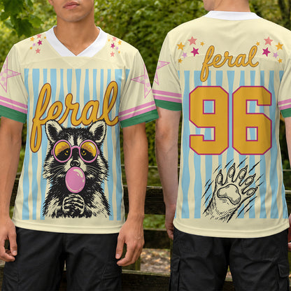 Personalized Feral Raccoon Football Jersey, Custom Striped Game Day Shirt, Funny Animal Fan Gift 685677