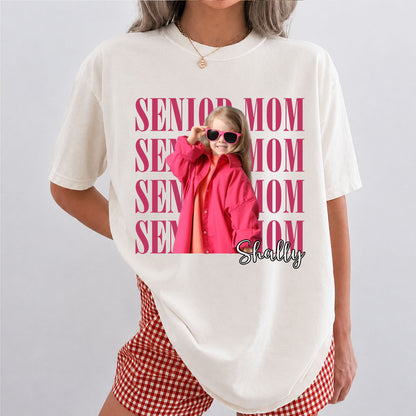 Personalized Senior Mom Comfort Colors Shirt, Custom Photo Class of 2027 Graduation Tee, Proud Mom Gift 685602