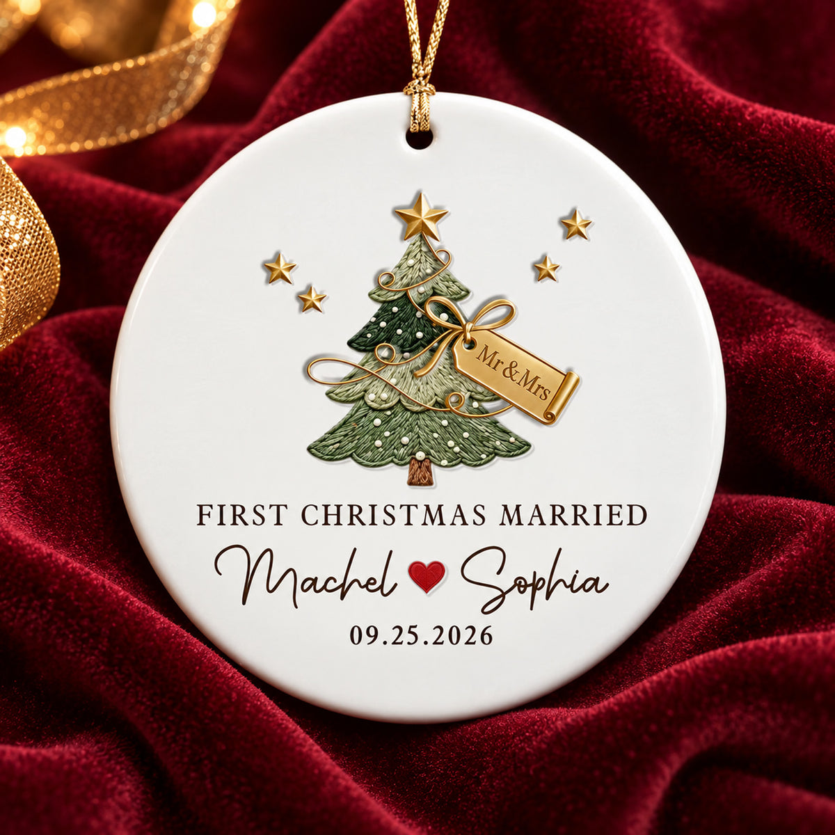 Personalized First Christmas Married Ceramic Ornament, Custom Names & Wedding Date Christmas Ornament 686969 WFD