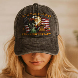 America 250 Years 1776–2026 Printed Vintage Washed Denim Baseball Cap | Patriotic 4th of July Hat 683639