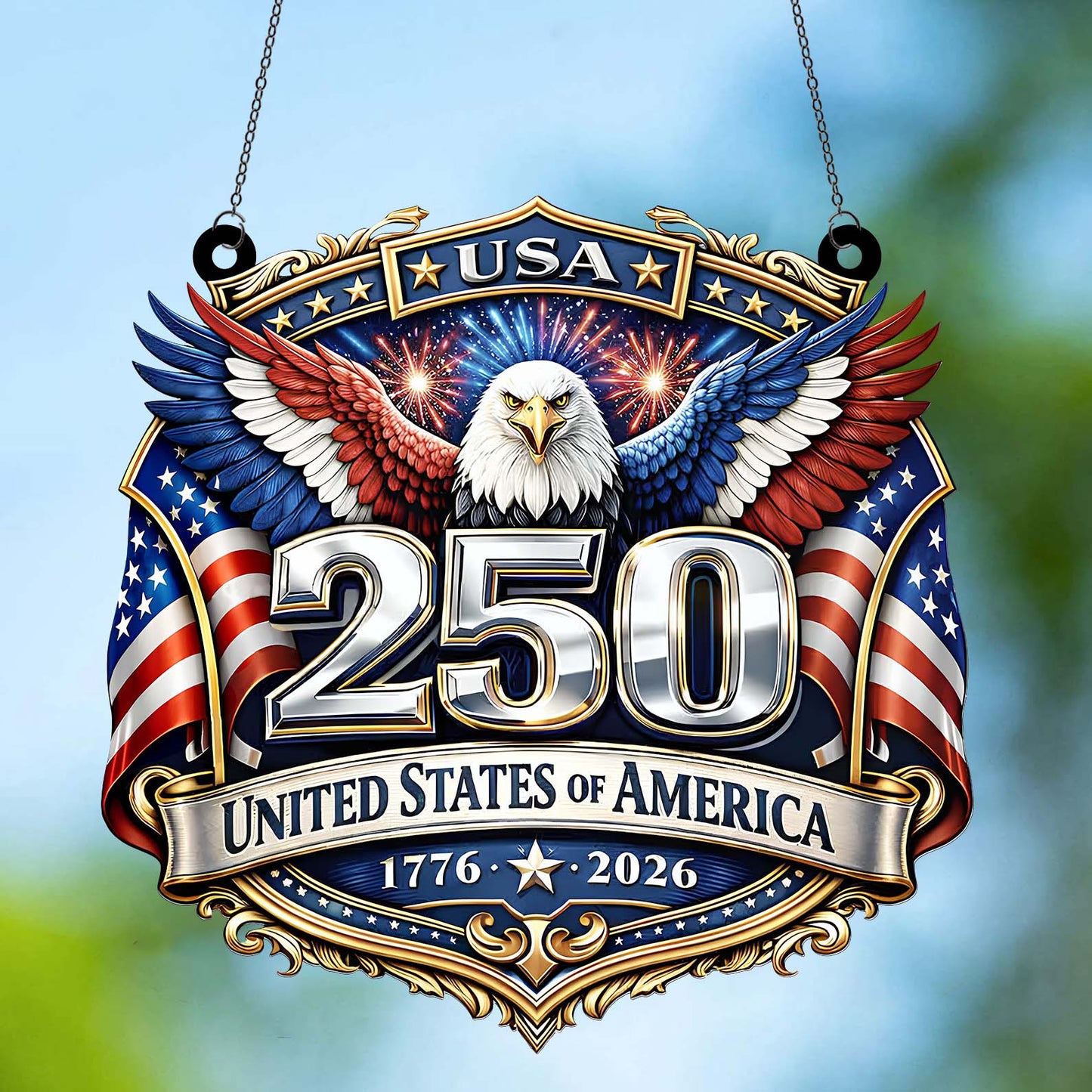 250 Years USA Suncatcher Ornament | Patriotic Eagle US Flag 1776–2026 Suncatcher | 4th of July Suncatcher 684533